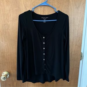 American Eagle Black Soft & Sexy Slub Button-up Shirt - Small